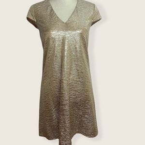 NWT julie Brown NYC- Gold Shimmer Cap Sleeve Dress  S
